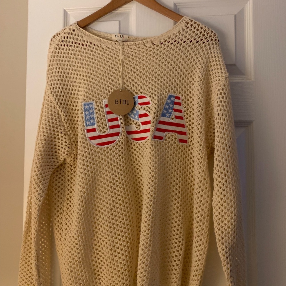 BiBi Cream USA Knit Cover-Up Size XL Lightweight #patriotic #4thofjuly